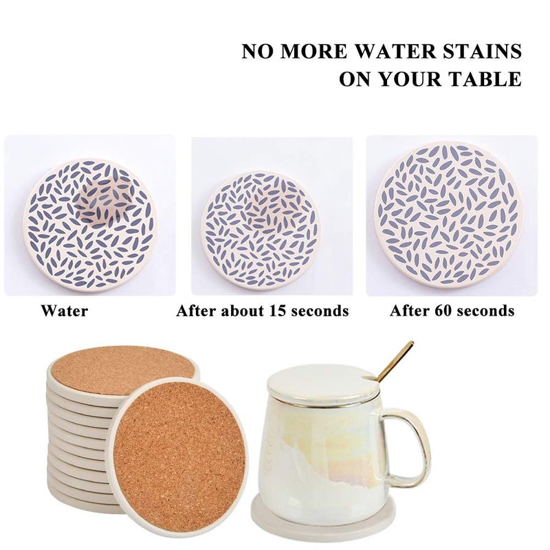 FOCCTS 12 Pcs Ceramic Tiles for Crafts Coasters, Absorbent Stone Coaster Blanks for Crafts, 4inch Ceramic White Tiles Unglazed with Cork Backing Pads, Decorate Your Own Coaster DIY Project - Image 4